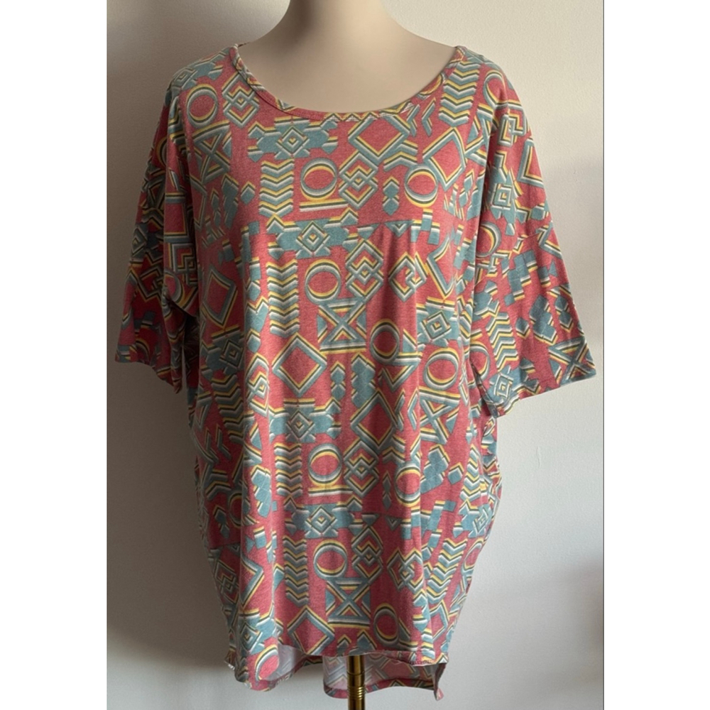 Women's LuLaRoe Irma Tunic XL Red Blue Geometric Print